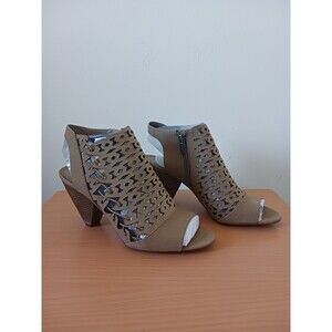 Vince Camuto Cut Out Nubuck Leather Heeled Sandals Emberla Goldie Brown Sz 10M